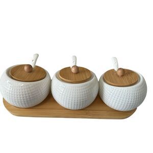 Modern Ceramic Condiment Jars Set with Lids and Spoons Kitchen Storage Organizer